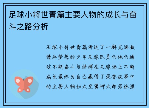 足球小将世青篇主要人物的成长与奋斗之路分析