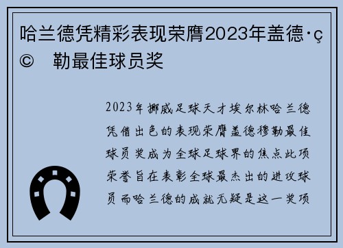 哈兰德凭精彩表现荣膺2023年盖德·穆勒最佳球员奖
